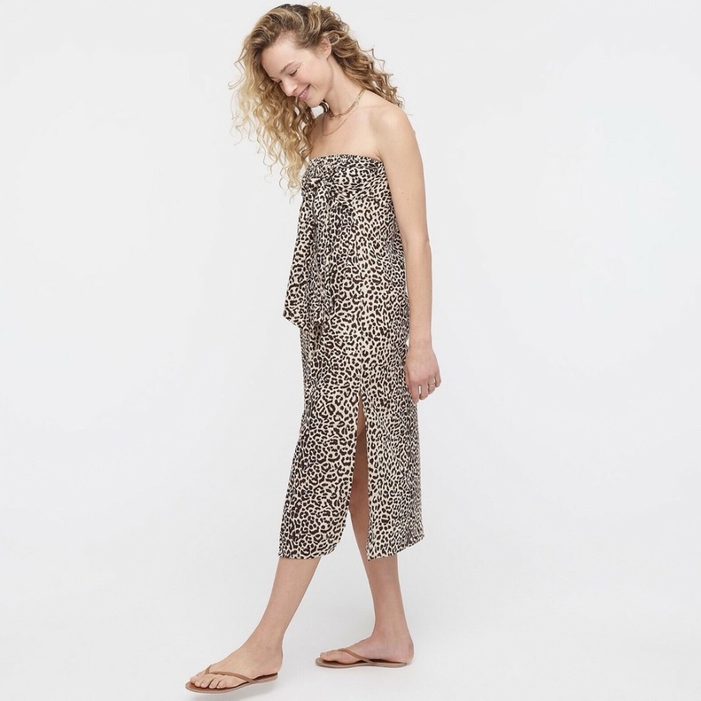 NWT J. Crew Beachwear Strapless Bow Front Cover-up Dress in Leopard Print